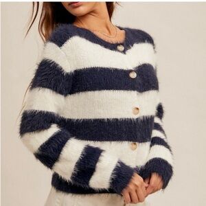 Blue and white striped sweater